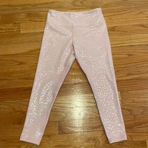 Holographic pink cheetah print kids leggings
